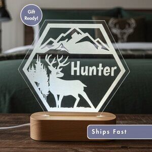 Custom LED Deer Name Light • Personalized Bedroom Decor • Hunter Gift